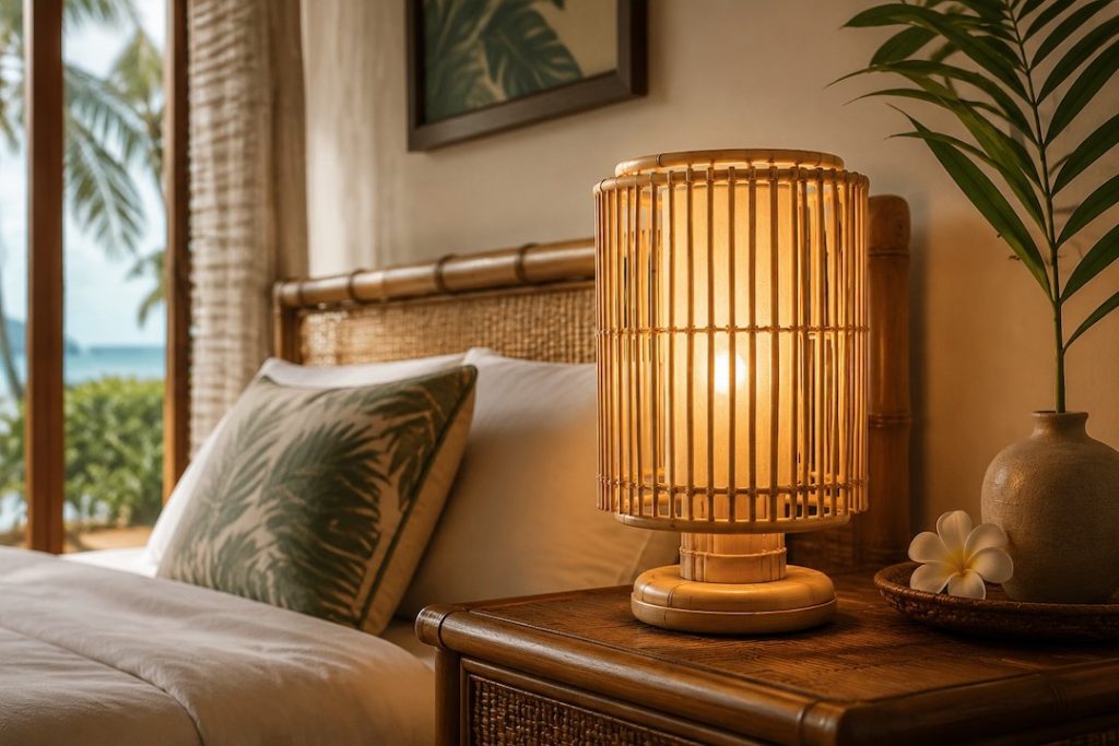 Tropisk bambusbordlampe for resort-soverom